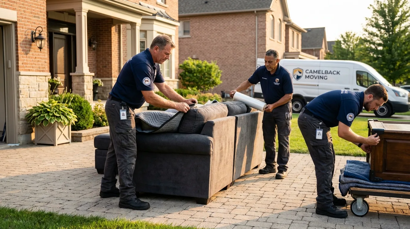 Large estate moving crew wrapping furniture in Grafton, NH